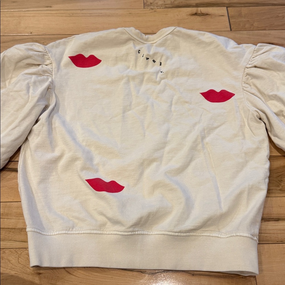 Clare V. Cream Drop Shoulder Lips Sweatshirt Size Small - Picture 7 of 7